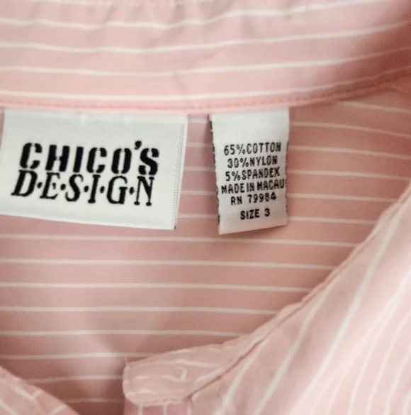 Vintage Chico's Design Pink And White Stripe Button Down Top. - Picture 3 of 8
